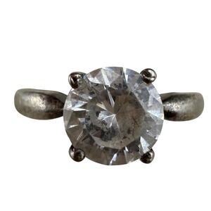 Sterling Silver Ring 925 Cubic Zirconia Engagement Solitaire Size 6.75 NF Signed